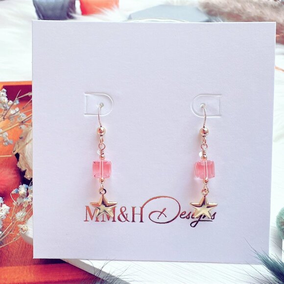 Crystal Cube and Star Charm Earrings | Handmade in BC - Picture 2 of 7